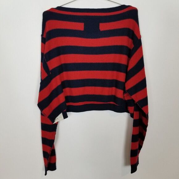 Free People Women Into the Blue Sweater Sz XL Red Blue Boxy Boho Wool Blend - Picture 4 of 11